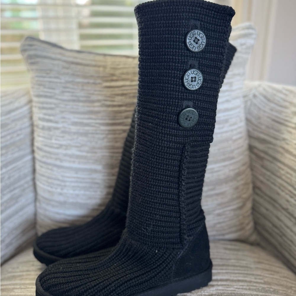 UGG Classic Cardy Black Knit Tall Boots